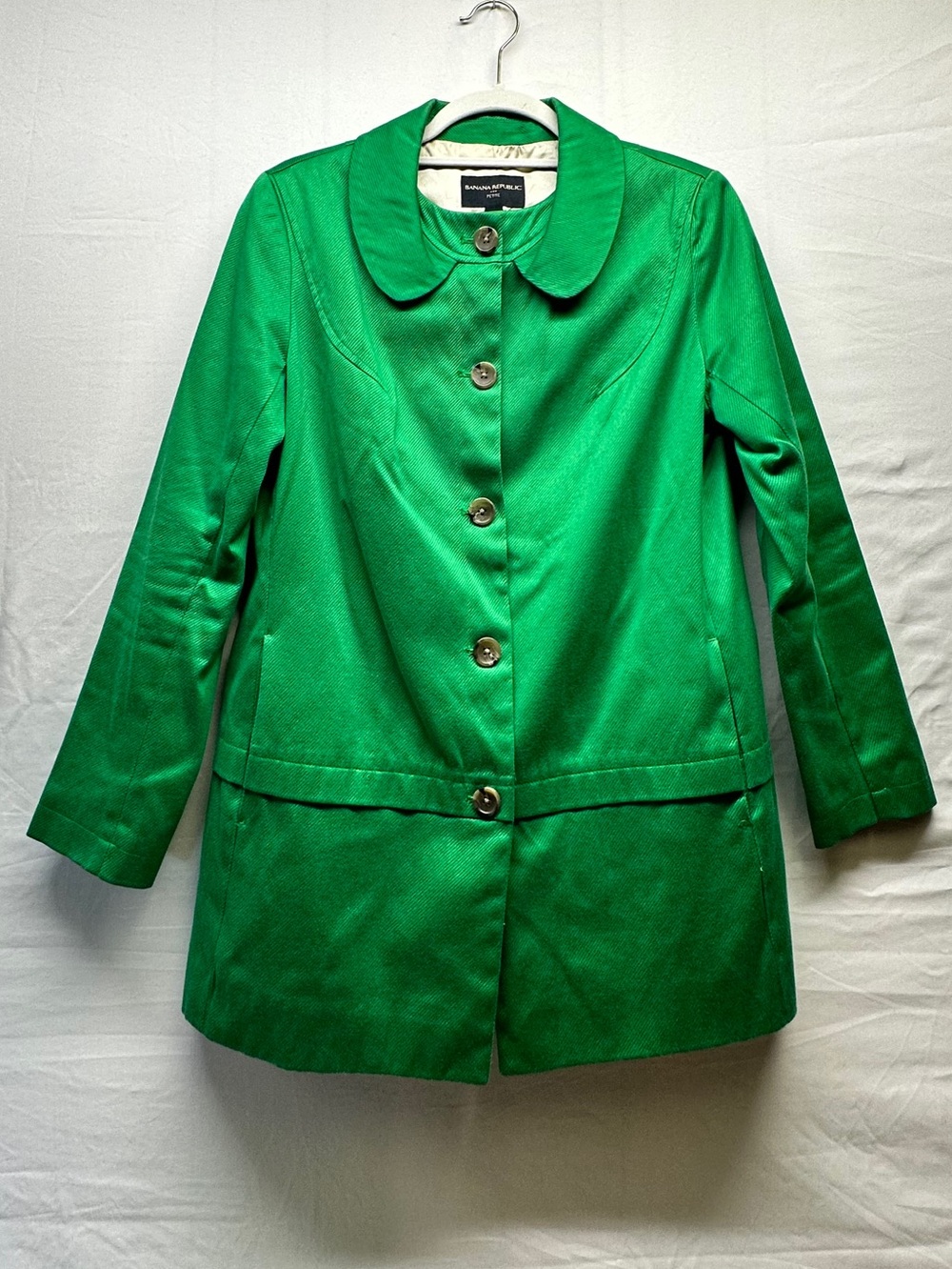 Banana Republic Kelly Green Button-Front 100% Cotton Trench Coat